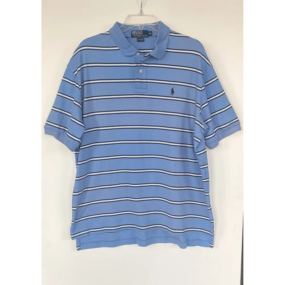 Polo Ralph Lauren Mens XL Blue Striped Short Sleeve Cotton Golf Polo Shirt